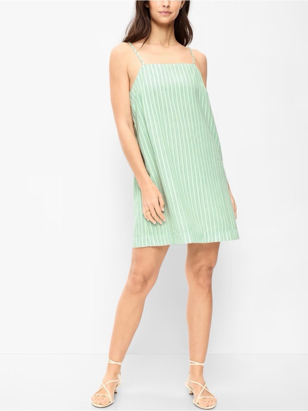 Old Navy Light Green Striped Spaghetti-strap Mini Dress